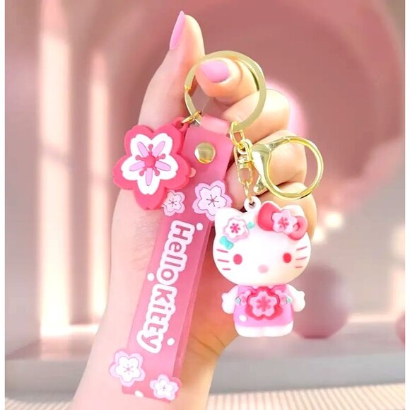 Pink Flower Floral Hello Kitty Keyring Keychain Key Ring - Picture 1 of 7